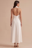 White Halter A-Line Satin Midi Wedding Dress