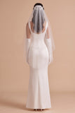 White Bateau Neck Mermaid Satin Long Wedding Dress