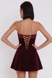Burgundy A-Line Velvet Strapless Short Cocktail Dress
