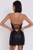 Black Bodycon Sequins Halter Short Cocktail Dress with Keyhole