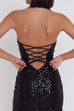 Black Bodycon Sequins Halter Short Cocktail Dress with Keyhole
