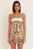 Sparkly Gold Bodycon Sequins Strapless Short Cocktail Dress