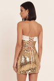 Sparkly Gold Bodycon Sequins Strapless Short Cocktail Dress