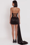 Black Corset Halter Keyhole Ruched Satin Short Cocktail Dress with Draping