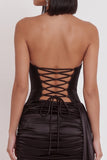 Black Corset Halter Keyhole Ruched Satin Short Cocktail Dress with Draping