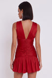 Red V-Neck Bodycon A-Line Ruched Short Cocktail Dress