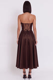 Black A-Line Ruched Strapless Midi Cocktail Dress with Slit