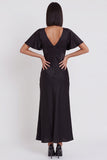 Black Mermaid Satin V-Neck Flutter Sleeves Midi Cocktail Dress