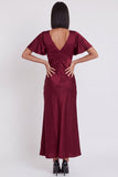 Black Mermaid Satin V-Neck Flutter Sleeves Midi Cocktail Dress