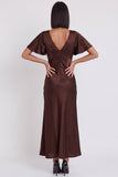 Black Mermaid Satin V-Neck Flutter Sleeves Midi Cocktail Dress