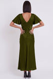 Black Mermaid Satin V-Neck Flutter Sleeves Midi Cocktail Dress