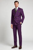 Shawl Lapel Purple Double Breasted 2 Piece Men's Prom Suits