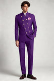Double Breasted Stand Collar Purple 2 Piece Men's Prom Suits
