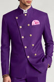 Double Breasted Stand Collar Purple 2 Piece Men's Prom Suits
