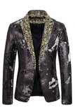 Peak Lapel Black One Button Sequins Men's Prom Blazer