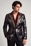 Peak Lapel Black One Button Sequins Men's Prom Blazer