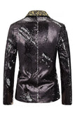 Peak Lapel Black One Button Sequins Men's Prom Blazer