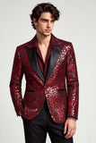 Burgundy Peak Lapel One Button Men's Prom Blazer