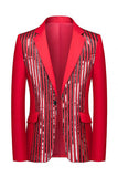 Notched Lapel Red One Button Sequins Men's Prom Blazer