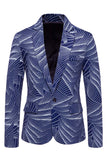 Grey Blue Notched Lapel One Button Men's Prom Blazer