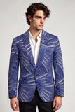 Grey Blue Notched Lapel One Button Men's Prom Blazer