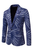 Grey Blue Notched Lapel One Button Men's Prom Blazer