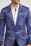 Grey Blue Notched Lapel One Button Men's Prom Blazer