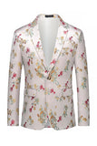 Floral Pinkish White Notched Lapel One Button Men's Prom Blazer