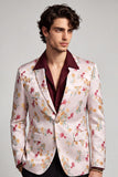 Floral Pinkish White Notched Lapel One Button Men's Prom Blazer
