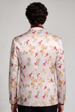 Floral Pinkish White Notched Lapel One Button Men's Prom Blazer