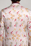Floral Pinkish White Notched Lapel One Button Men's Prom Blazer