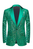 Sequins Peacock Green One Button Notched Lapel Men's Prom Blazer