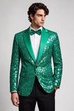 Sequins Peacock Green One Button Notched Lapel Men's Prom Blazer