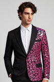 Peak Lapel Color Block Black Fuschia One Button Men's Prom Blazer