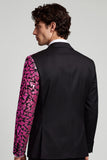 Peak Lapel Color Block Black Fuschia One Button Men's Prom Blazer