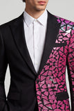 Peak Lapel Color Block Black Fuschia One Button Men's Prom Blazer