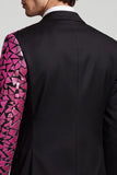 Peak Lapel Color Block Black Fuschia One Button Men's Prom Blazer
