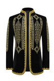 Black Golden Stand Collar Embroideried Men's Prom Blazer