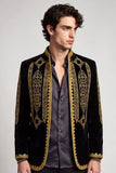 Black Golden Stand Collar Embroideried Men's Prom Blazer