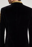 Black Golden Stand Collar Embroideried Men's Prom Blazer