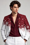 Red White Notched Lapel Single Breasted Christmas Printed Men's Prom Blazer