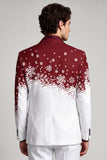 Red White Notched Lapel Single Breasted Christmas Printed Men's Prom Blazer