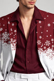 Red White Notched Lapel Single Breasted Christmas Printed Men's Prom Blazer