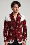 Notched Lapel Red White Single Breasted Christmas Printed Men's Prom Blazer