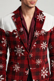 Notched Lapel Red White Single Breasted Christmas Printed Men's Prom Blazer
