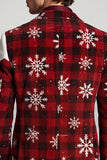 Notched Lapel Red White Single Breasted Christmas Printed Men's Prom Blazer