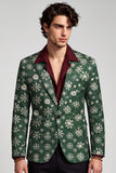Notched Lapel Dark Green Printed One Button Men's Prom Blazer