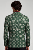 Notched Lapel Dark Green Printed One Button Men's Prom Blazer