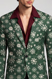 Notched Lapel Dark Green Printed One Button Men's Prom Blazer