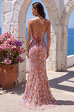 Dusty Rose Mermaid V-Neck Beaded Sequins Appliques Long Prom Dress with Slit